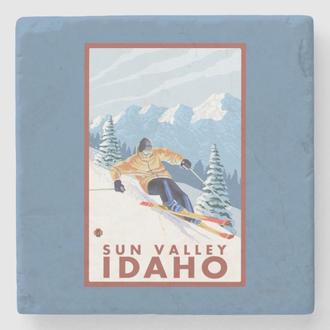 Downhhill Snow Skier - Sun Valley, Idaho Stone Coaster (Front)