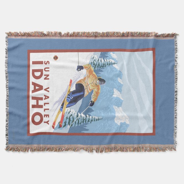 Downhhill Snow Skier - Sun Valley, Idaho Throw Blanket (Front)