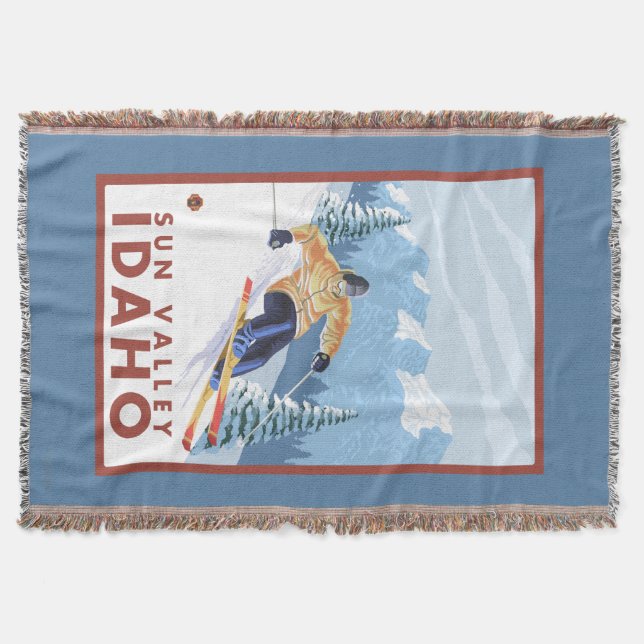 Downhhill Snow Skier - Sun Valley, Idaho Throw Blanket (Front)