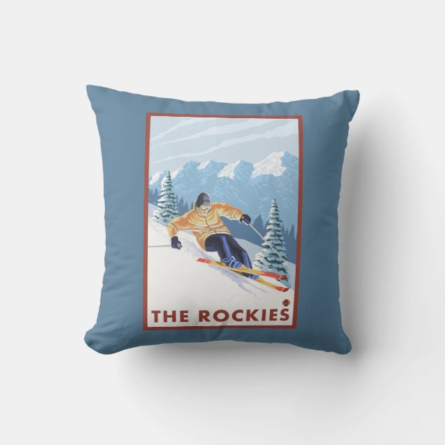 Downhhill Snow Skier - The Rockies Cushion (Front)