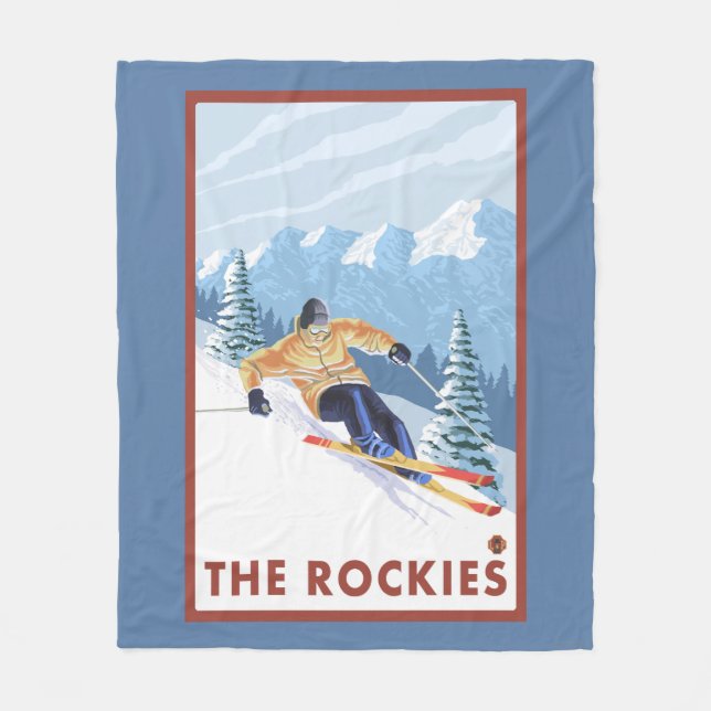 Downhhill Snow Skier - The Rockies Fleece Blanket (Front)