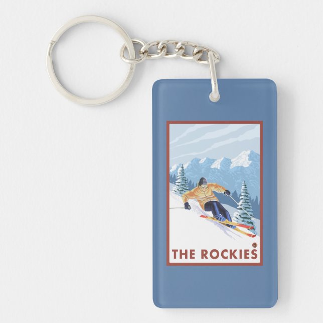 Downhhill Snow Skier - The Rockies Key Ring (Front)