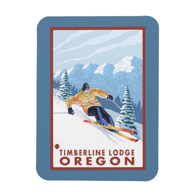 Downhhill Snow Skier - Timberline Lodge, Oregon Magnet (Vertical)