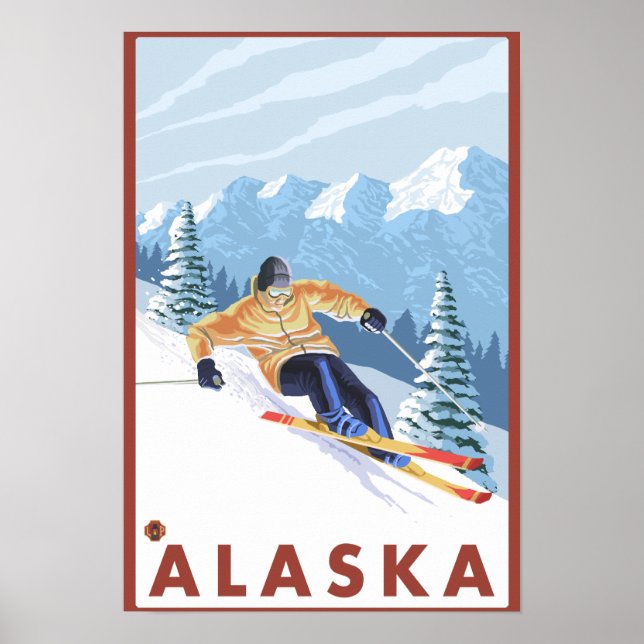 Downhhill Snow Skier- Vintage Travel Poster (Front)