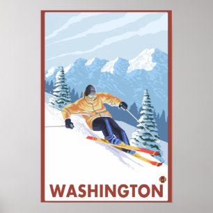 Downhhill Snow Skier - Washington Poster