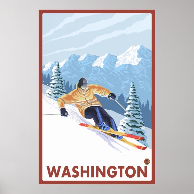 Downhhill Snow Skier - Washington Poster (Front)