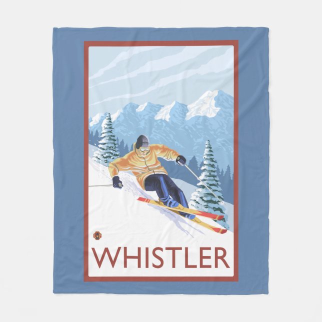 Downhhill Snow Skier - Whistler, BC Canada Fleece Blanket (Front)