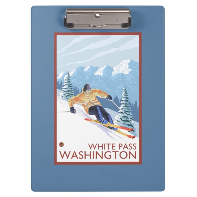 Downhhill Snow Skier - White Pass, Washington Clipboard (Front)