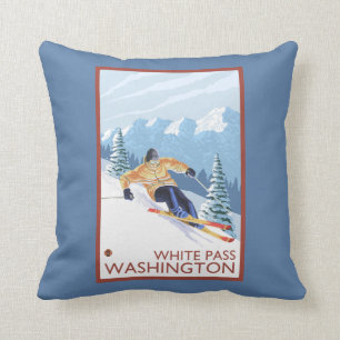 Downhhill Snow Skier - White Pass, Washington Cushion