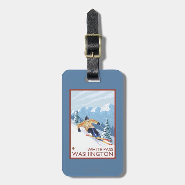 Downhhill Snow Skier - White Pass, Washington Luggage Tag (Front Vertical)