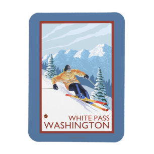 Downhhill Snow Skier - White Pass, Washington Magnet