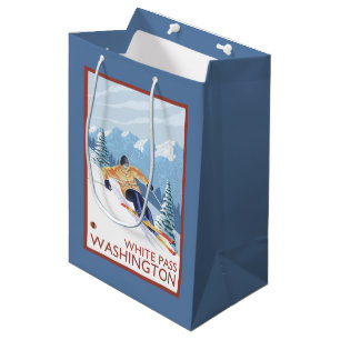 Downhhill Snow Skier - White Pass, Washington Medium Gift Bag