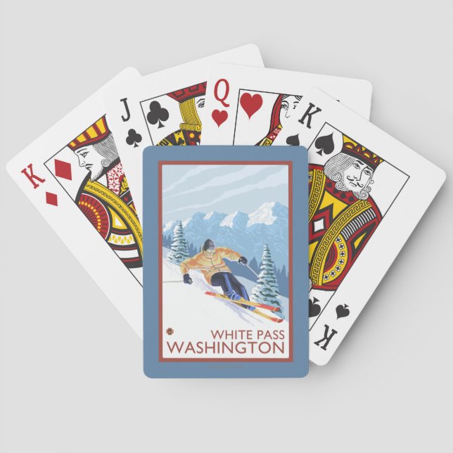 Downhhill Snow Skier - White Pass, Washington Playing Cards (Back)