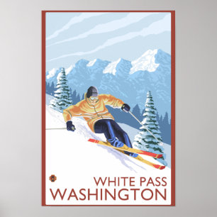 Downhhill Snow Skier - White Pass, Washington Poster