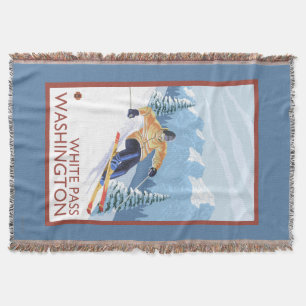 Downhhill Snow Skier - White Pass, Washington Throw Blanket