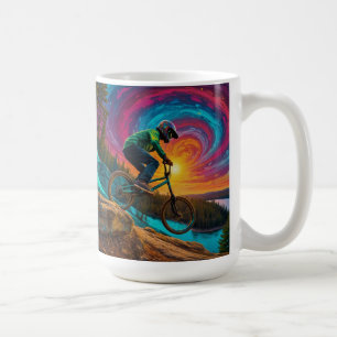 Downhill BMX Ride by a Forest Lake Coffee Mug