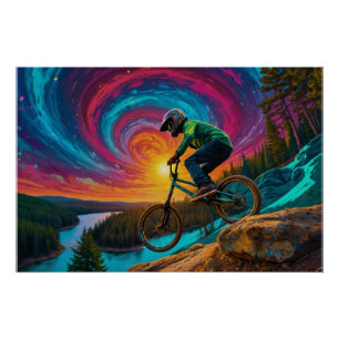 Downhill BMX Ride by a Forest Lake Poster