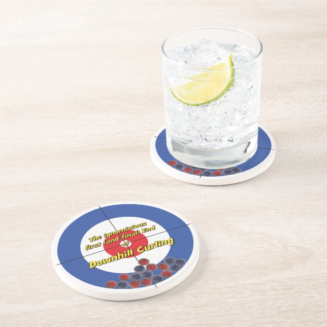 Downhill Curling Fail Sandstone Coaster - (Blue) (Side)