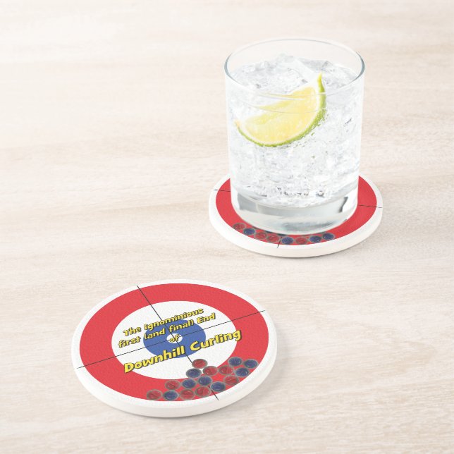 Downhill Curling Fail Sandstone Coaster - (Red) (Side)