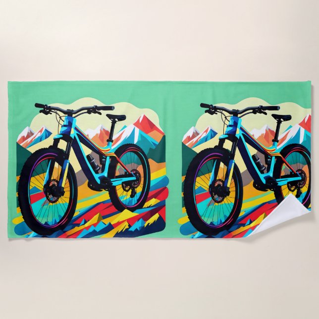 Downhill Mountain bike Bike Art Beach Towel (Front)