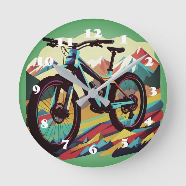 Downhill Mountain bike Bike Art Round Clock (Front)
