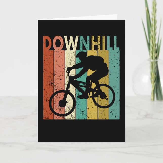 Downhill Mountain Bike Retro Sunset Funny Gift Card (Front)