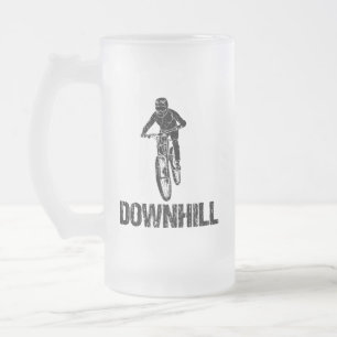 Downhill Mountain Biker Frosted Glass Beer Mug