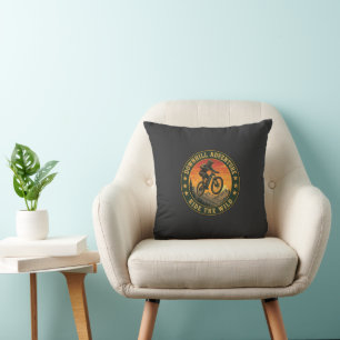 Downhill Mountain Biking Sunset Adventure Badge Cushion