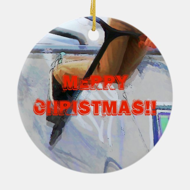 Downhill Run - Stunt Scooter Rider Ceramic Tree Decoration (Back)