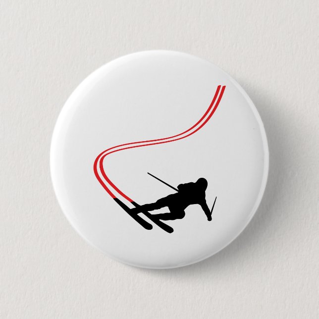 downhill ski skiing red track 6 cm round badge (Front)