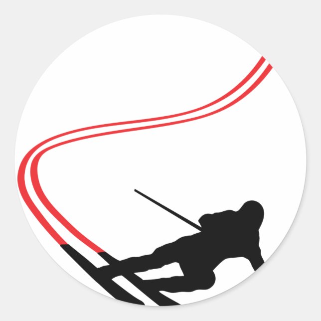 downhill ski skiing red track classic round sticker (Front)
