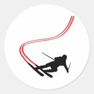 downhill ski skiing red track classic round sticker