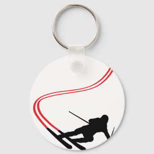 downhill ski skiing red track key ring
