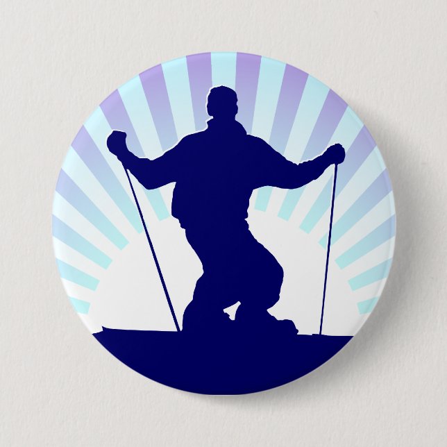 downhill skier 7.5 cm round badge (Front)