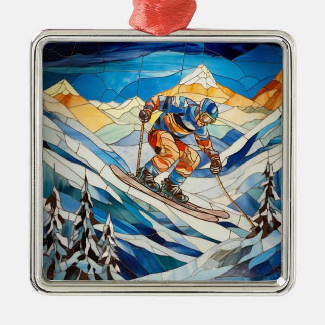 Downhill Skier Christmas Ornament (Front)