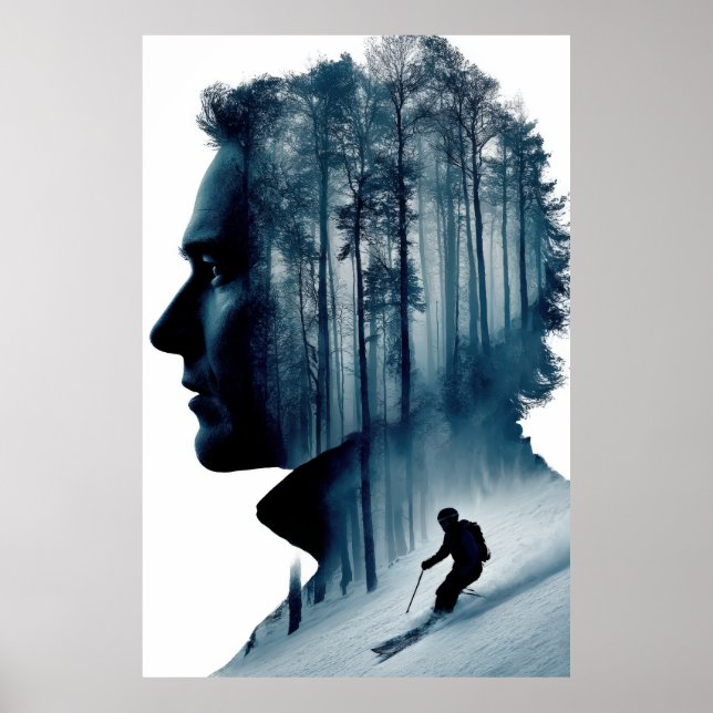 Downhill Skier Double Exposure Poster (Front)