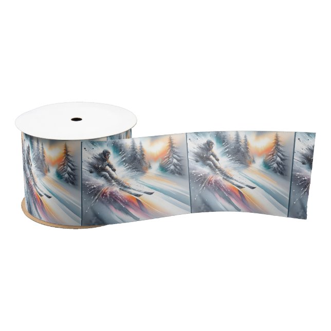 Downhill Skier In Mountain Snow Satin Ribbon (Spool)