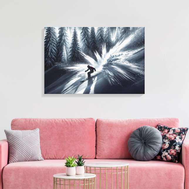 Downhill Skier In the Moonlight Canvas Print (Insitu(LivingRoom))