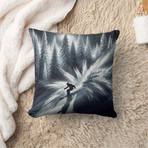 Downhill Skier In the Moonlight Cushion