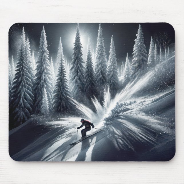 Downhill Skier In the Moonlight Mouse Mat (Front)