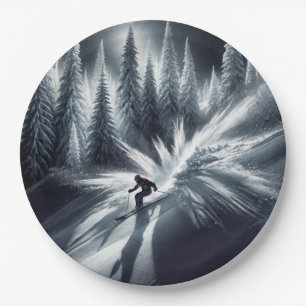 Downhill Skier In the Moonlight Paper Plate