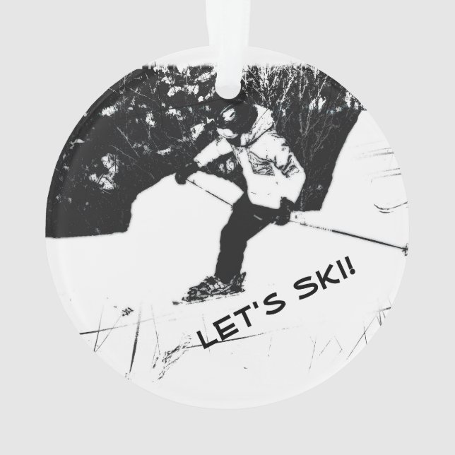 Downhill Skier - Let's Ski!  Ceramic Ornament (Back)