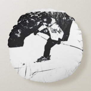 Downhill Skier - Let's Ski!  Round Cushion