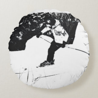 Downhill Skier - Let's Ski! Round Cushion