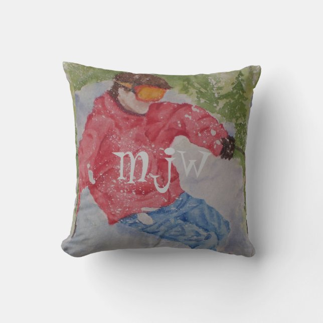 DOWNHILL SKIER MONOGRAMMED CUSHION (Front)