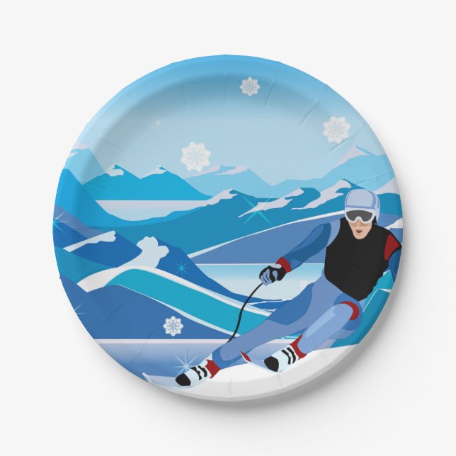 Downhill Skier Paper Plates (Front)