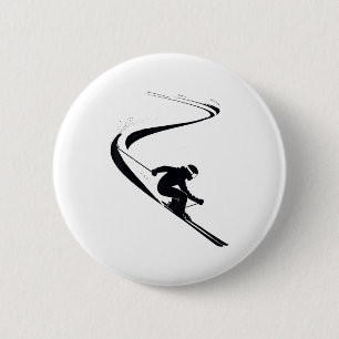 Downhill skier skiing snow mountain sports ski 6 cm round badge