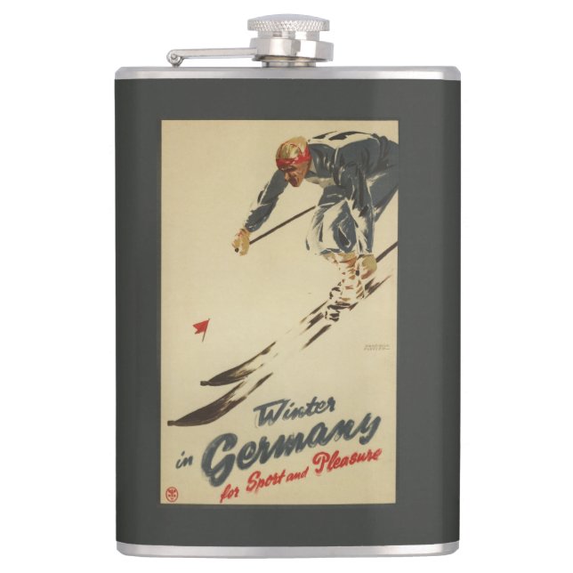 Downhill Skier - Sport and Pleasure Promo Hip Flask (Front)