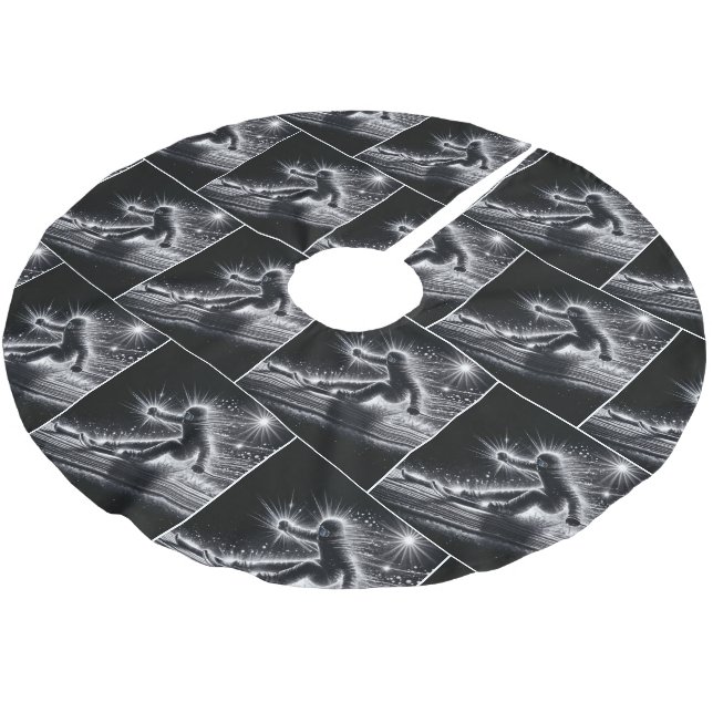 Downhill Skier With Neon Light Trails Brushed Polyester Tree Skirt (Angled)