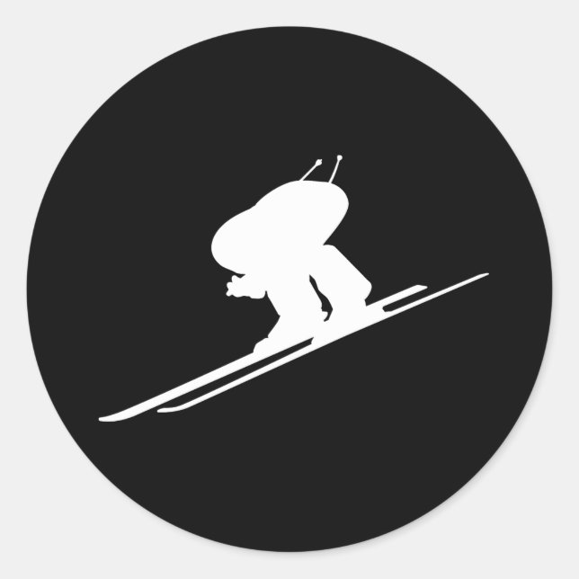 Downhill skiing classic round sticker (Front)